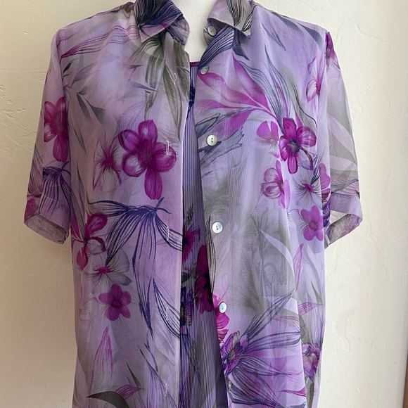 Modern Essentials Purple Floral Print Semi-Sheer Blouse and Shell (Medium) NWOT - Picture 8 of 8